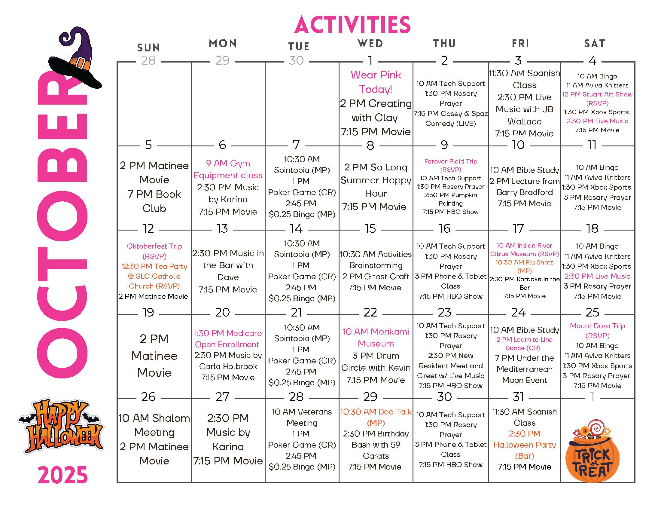 Port St. Lucie Activities Calendar October 2025