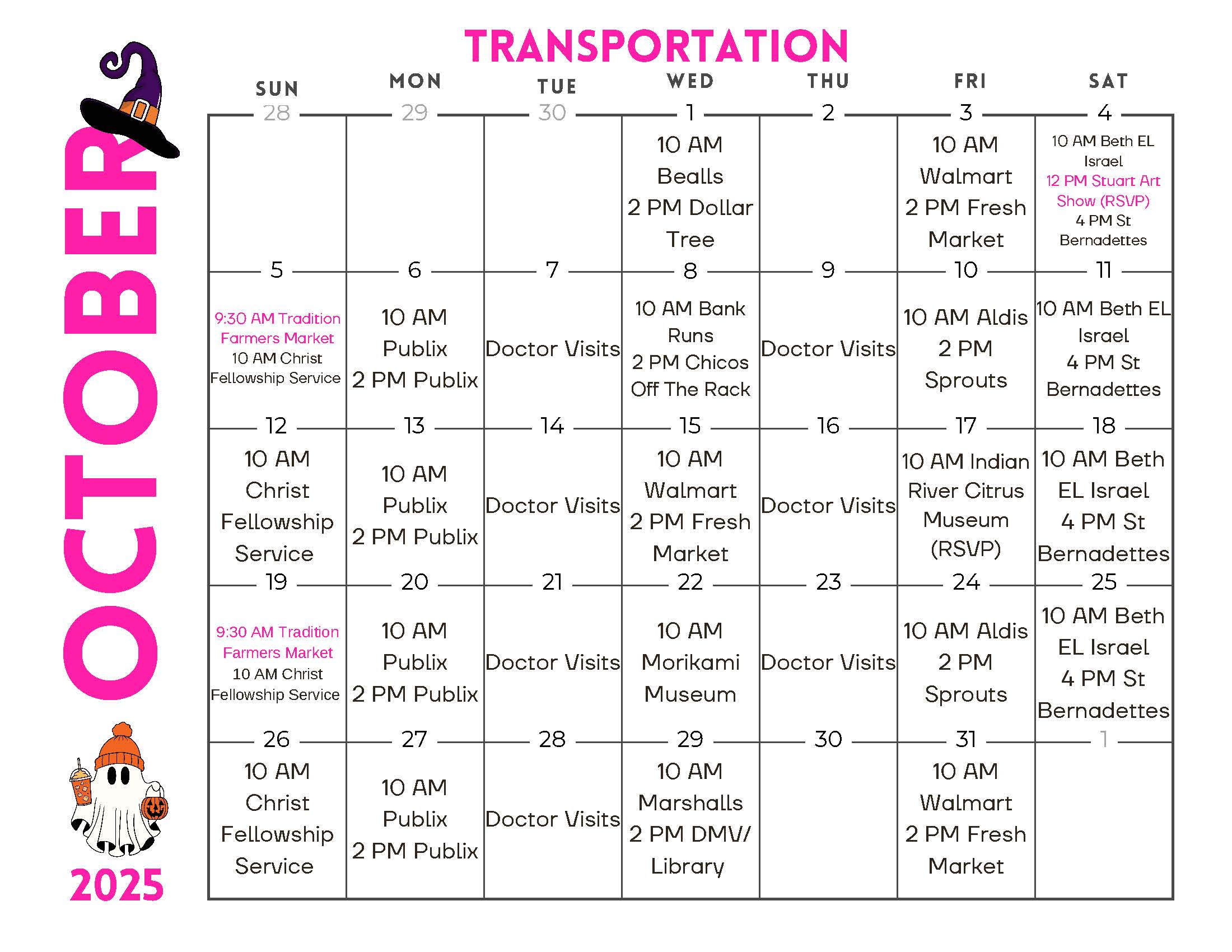 Port St. Lucie Transportation Calendar October 2025